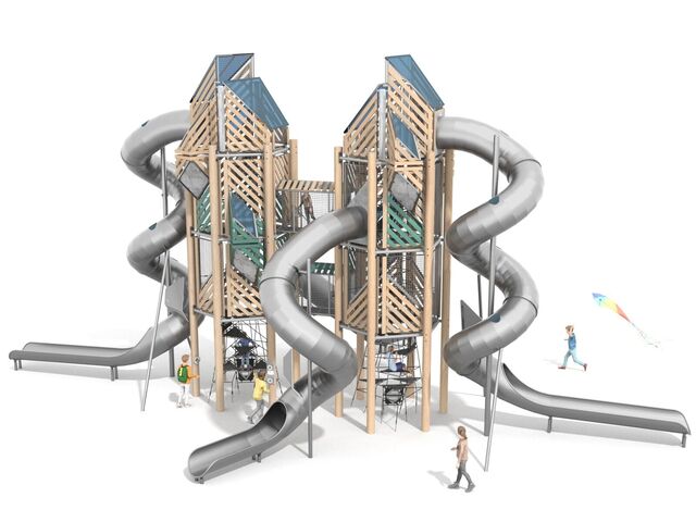 Herní sestava s tobogány dřevo akát