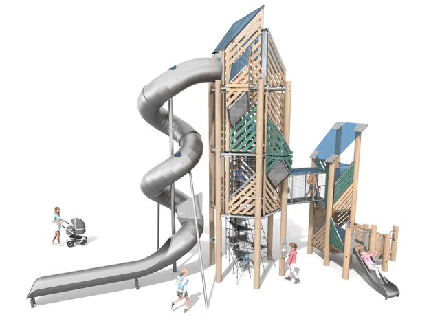 Herní sestava s tobogánem dřevo akát