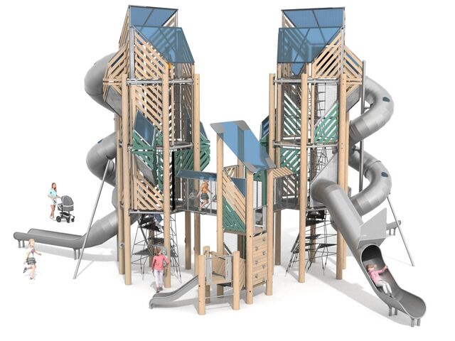 Herní sestava s tobogány dřevo akát