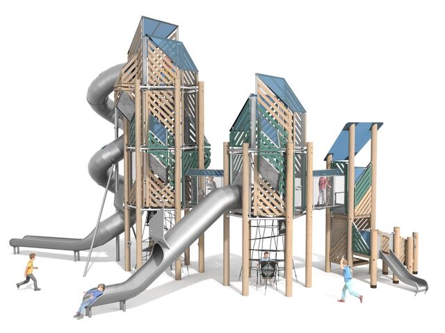 Herní sestava s tobogány dřevo akát