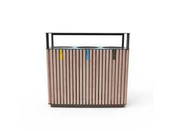 Trojitý odpadkový koš se stříškou na separovaný odpad 3x50 l - dřevo