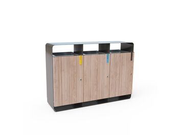 Trojitý odpadkový koš na separovaný odpad 3x60 l - dřevo